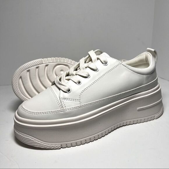 Princess Polly Dylan White Eco Vegan Leather Platform Sneakers 9 - Picture 1 of 11